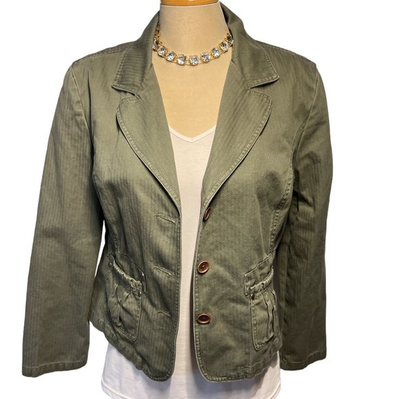 SONOMA Green Blazer Jacket Sz PL Petite Large 100% Cotton Button Up - Picture 9 of 16